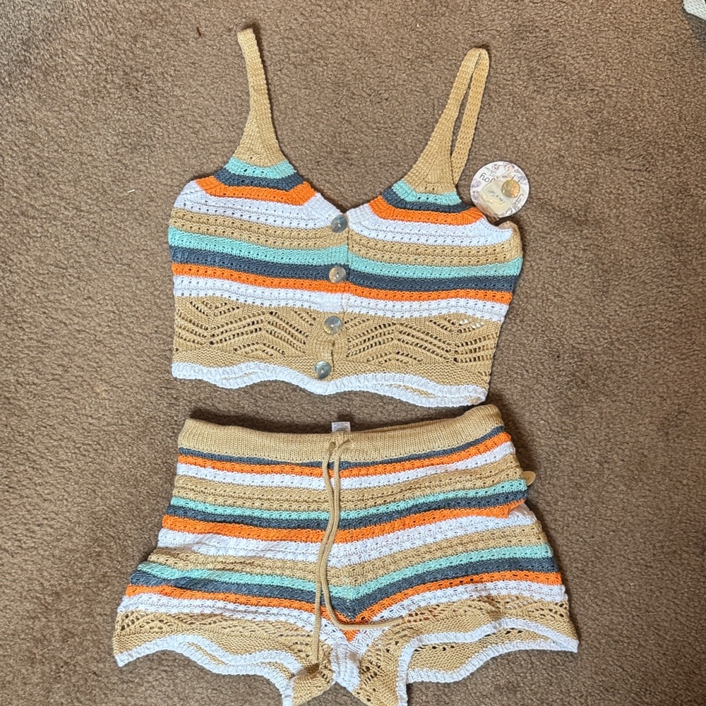 Striped Crochet Crop Top and Shorts Set